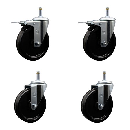 Service Caster 5 Phenolic Wheel Swivel 7/16'' Grip Ring Stem Caster Set 2 Total Lock Brake, 4PK SCC-GRTTL20S514-PHR-716138-2-S-2
